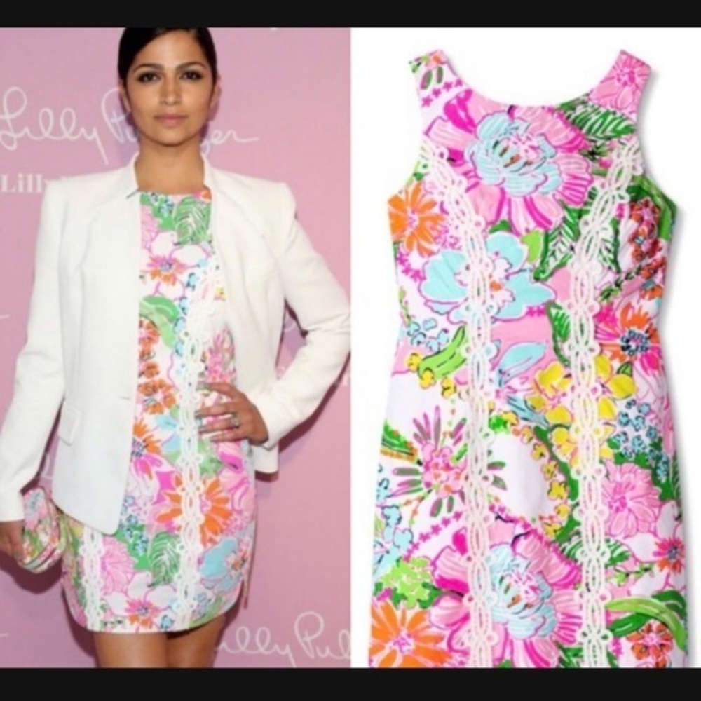 Floral Lace-Trim Sheath Dress - Pink Multi